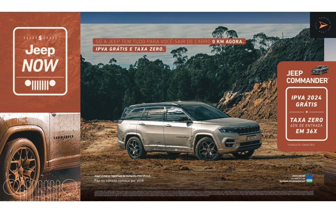Jeep® NOW: campanha comercial com taxa zero em 36x, IPVA grátis e supervalorização do usado