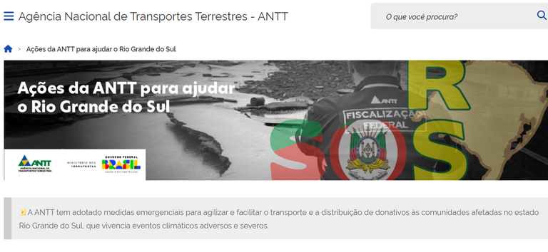 ANTT lança página dedicada às ações em apoio ao Rio Grande do Sul